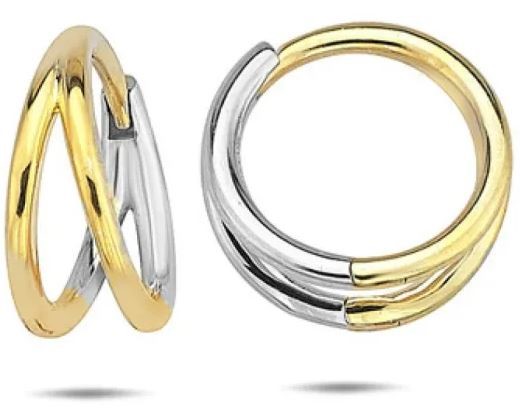 9K Yellow Gold & WHITE GOLD SPLIT HUGGIE EARRINGS 13.5mm