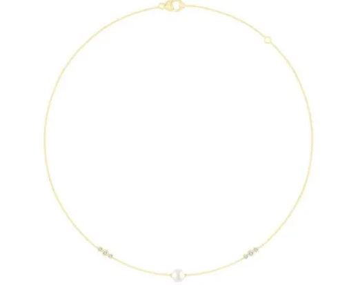 9K YELLOW GOLD 0.11ct FVS LAB DIAMOND FW PEARL NECKLACE 40-45cm