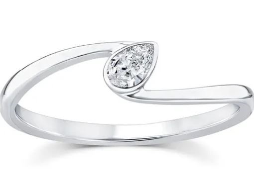 9K WHITE GOLD 0.12ct F VS LAB DIAMOND PEAR OFFSET RING