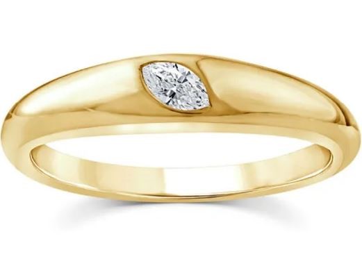 9K YELLOW GOLD 0.10ct F VS LAB DIAMOND MARQ OFFSET RING