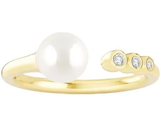 9K YELLOW GOLD 0.04ct F VS LAB DIAMOND FW PEARL OPEN RING