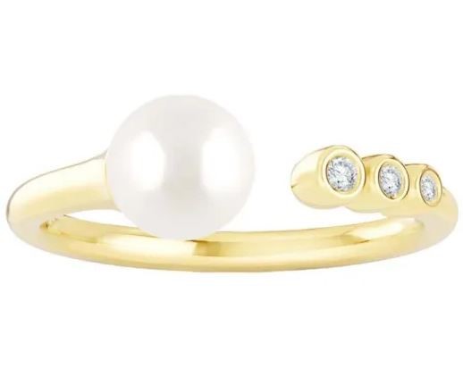 9K YELLOW GOLD 0.04ct F VS LAB DIAMOND FW PEARL OPEN RING