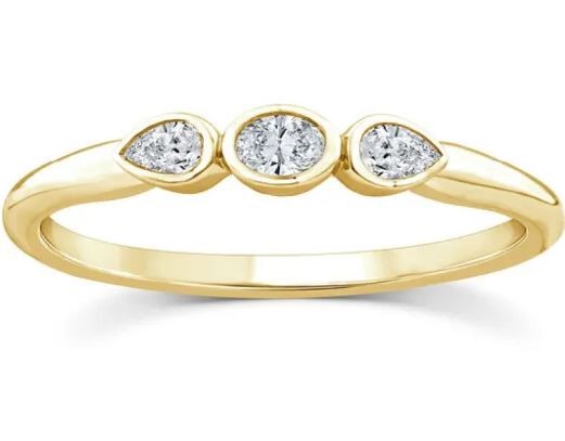 9K YELLOW GOLD 0.12ct F VS LAB DIAMOND TRIPLE BEZEL RING