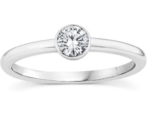 9K WHITE GOLD 0.25ct F VS LAB DIAMOND BEZEL RING