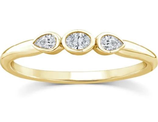 9K YELLOW GOLD 0.12ct F VS LAB DIAMOND TRIPLE BEZEL RING