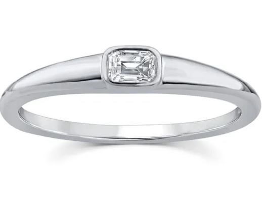 9K WHITE GOLD 0.15ct F VS LAB DIAMOND EMERALD RING