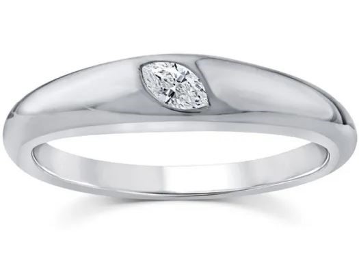 9K WHITE GOLD 0.10ct F VS LAB DIAMOND MARQ OFFSET RING