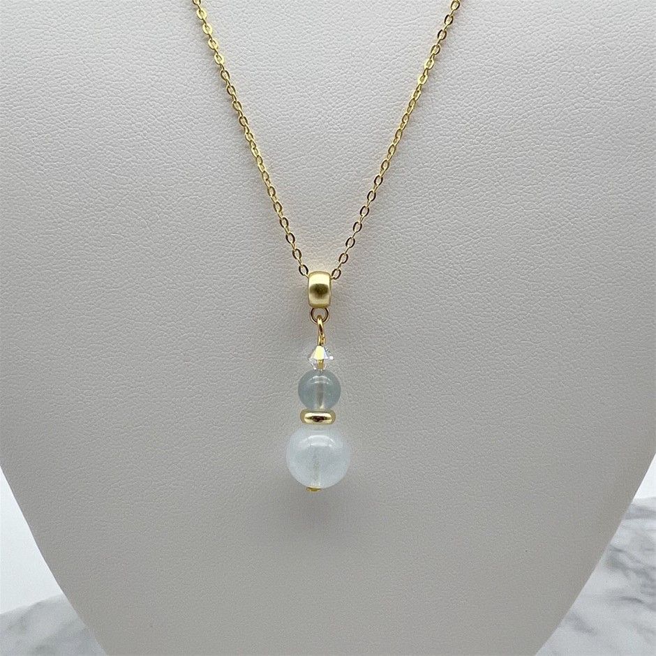 Aquamarine & Swarovski Austrian Crystal Gold Plated Pendant Necklace