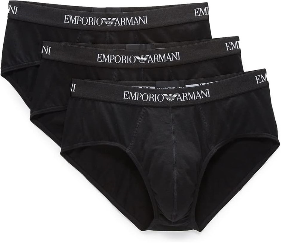 EMPORIO ARMANI Men's Basic Pure Cotton 3 Pack Briefs, Medium
