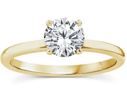 9K YELLOW GOLD 1.00ct F VS LAB DIAMOND RND 4 CLAW RING