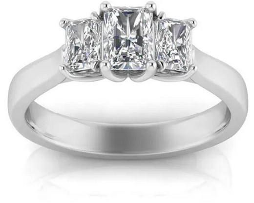 9K WHITE GOLD 1.00ct F VS LAB DIAMOND RADIANT TRILOGY RING