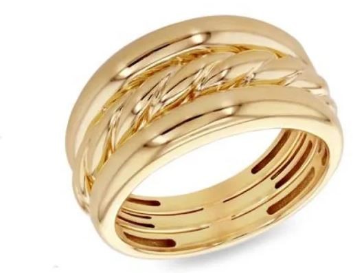 9K Yellow Gold WIDE ROPE RING