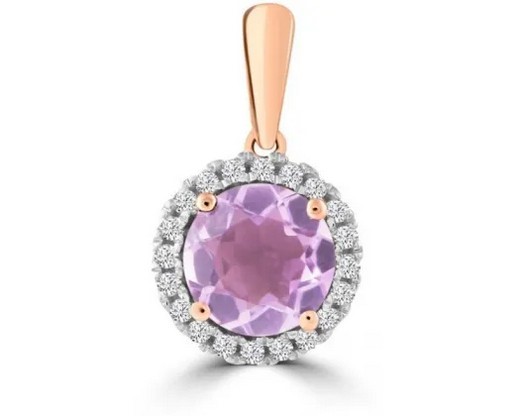 9k Rose Gold 0.12ct Hi I1 Diamond Pnk Amyst Pendant