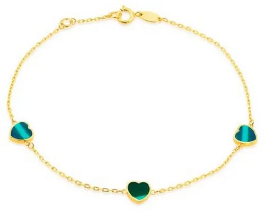 9K Yellow Gold TURQUOISE HEART Bracelet 19cm