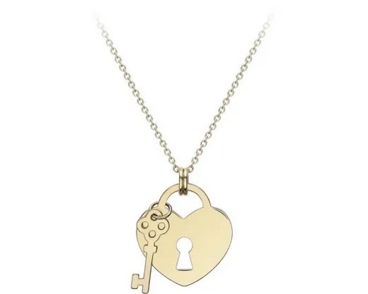9K YELLOW GOLD HRT SOLID PADLOCK &amp; KEY NECKLACE 41-43cm