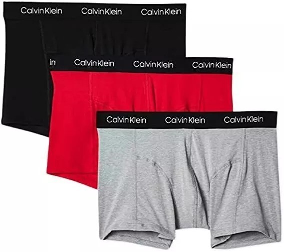 3-Pack CALVIN KLEIN Men's Trunks, Size MEDIUM, Cotton Stretch, Black/Red/Gr
