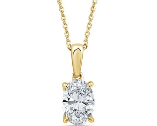9K YELLOW GOLD 2.00ct F VS LAB DIAMOND OVAL NECKLACE 40-45cm