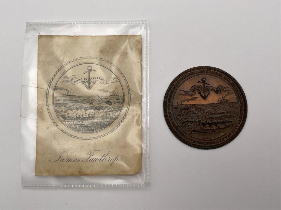 1859 The Wreck of the Admella, copper cliche or electrotype shell ...
