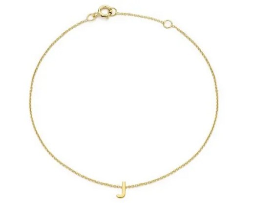 9K Yellow Gold MINI INITIAL 'J' Bracelet 15.5-19cm