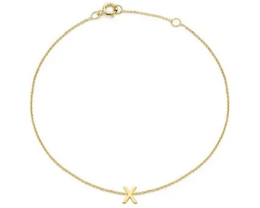 9K Yellow Gold MINI INITIAL 'X' Bracelet 15.5-19cm
