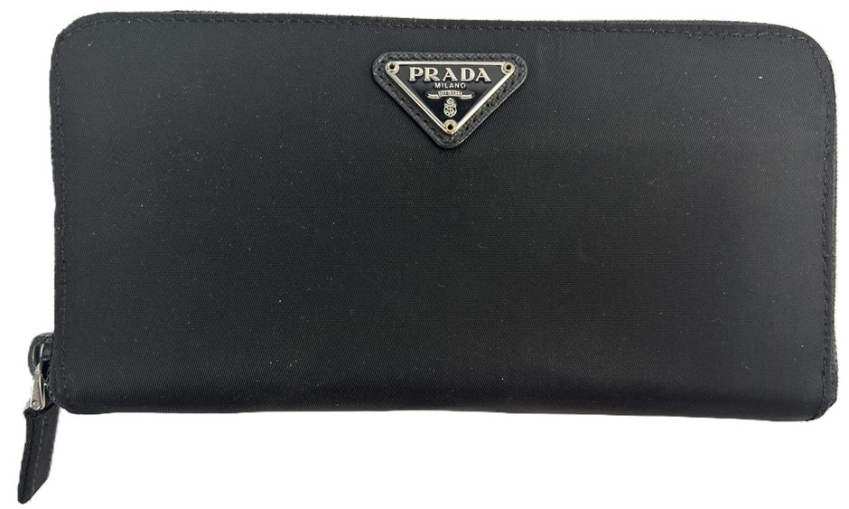 PRADA Portafoglic Tessuto Nero Zip Around Long Wallet