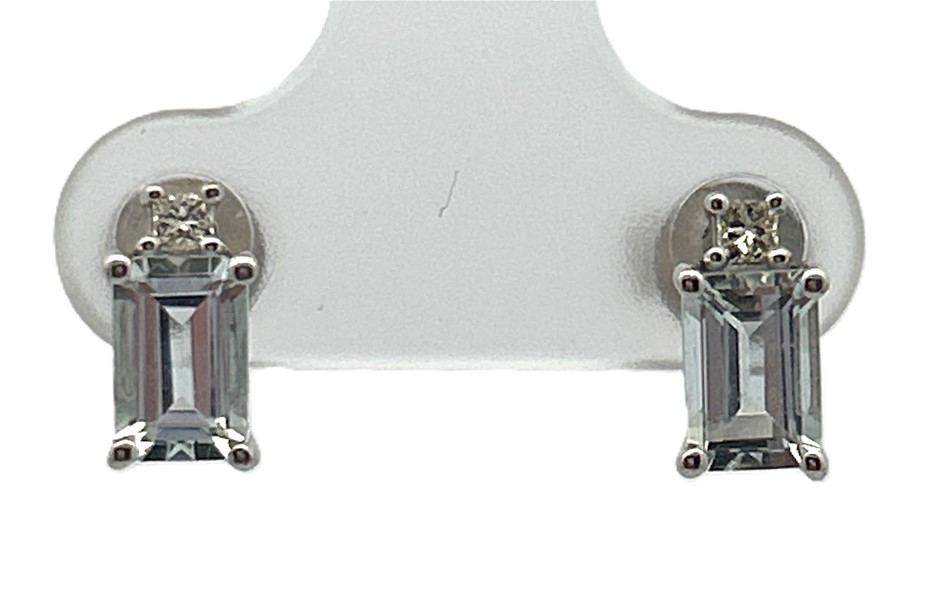 9ct White Gold 1.06ct Aquamarine & 0.04ct Diamond Earrings