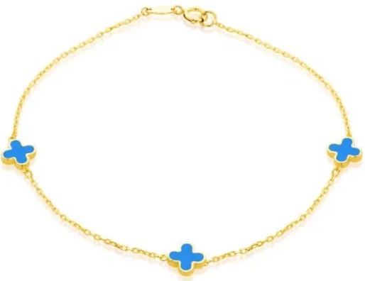 9K Yellow Gold TURQUOISE PETAL Bracelet 19cm