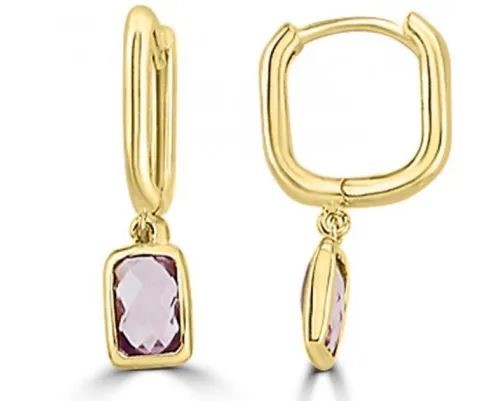 9K Yellow Gold FACETED AMETHYST HUGGIE EARRINGS