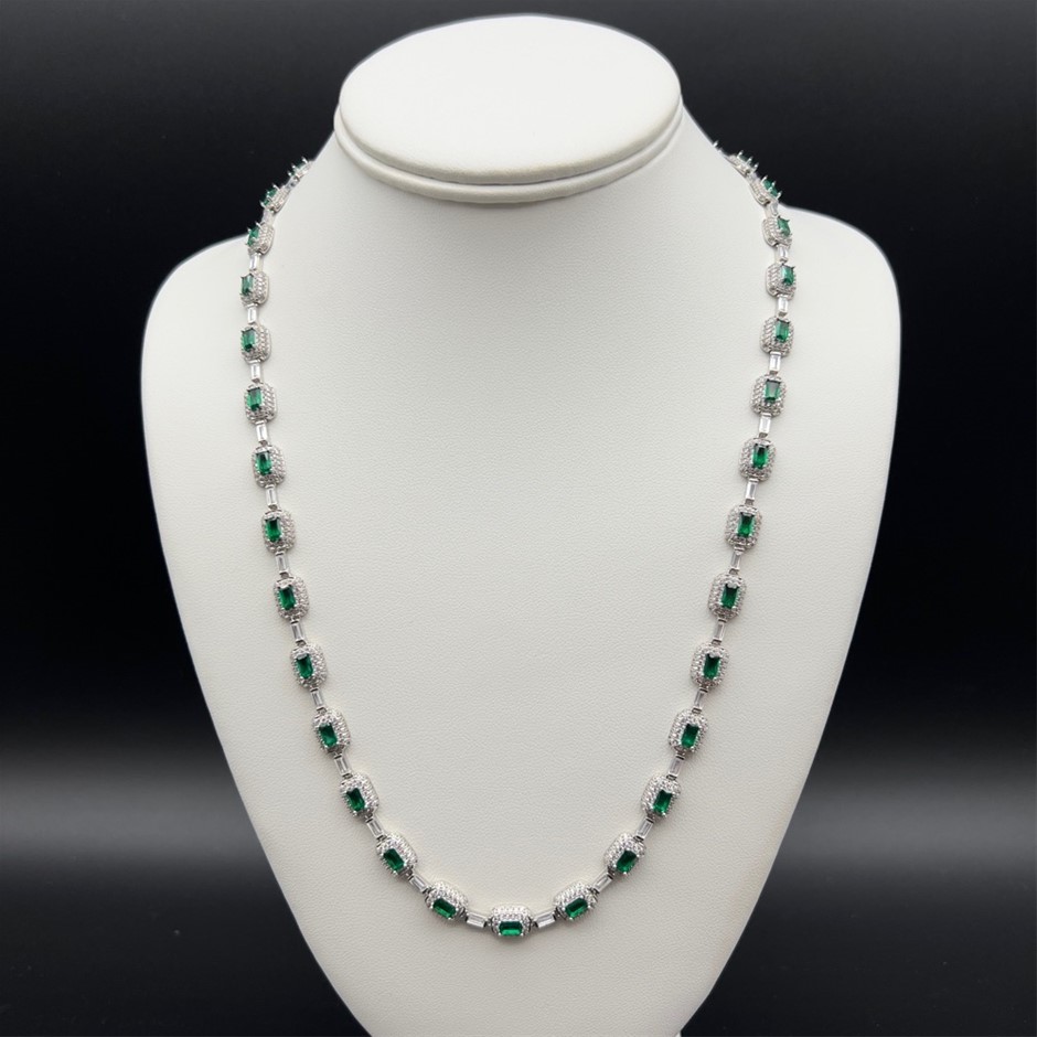 18K White Gold-Filled Chain Necklace with Simulated Diamonds -