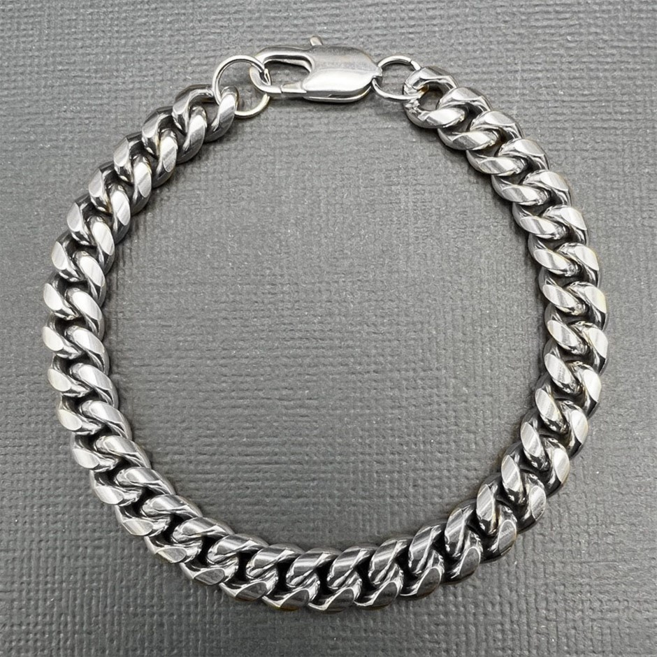 Silver-Filled Cuban Link Chain Bracelet, 8MM Wide -