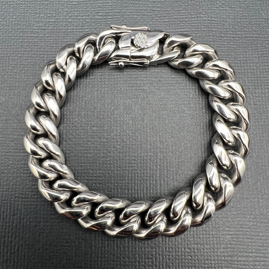 Silver-Filled Cuban Curb Chain Bracelet, 12MM Wide - 19cm