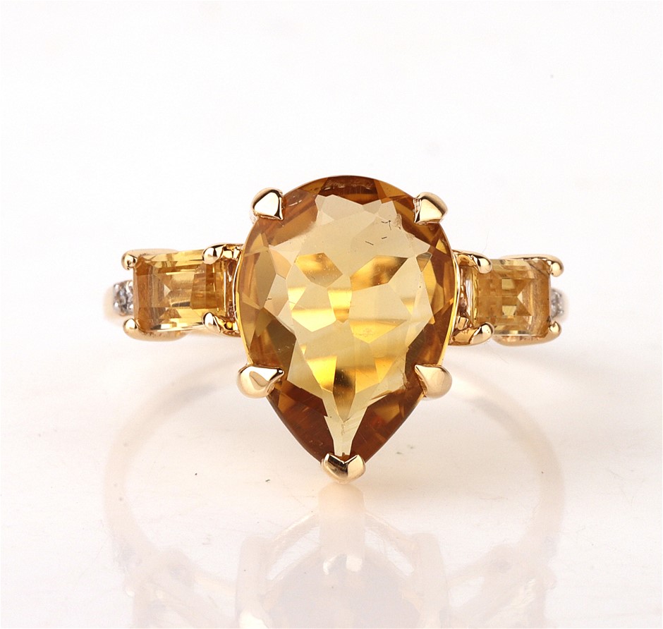 Yellow Gold Natural Citrine & Diamond Ring with Valuation