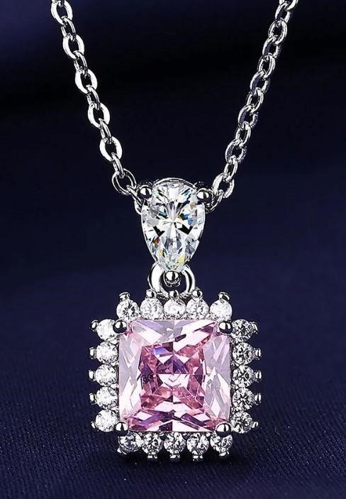 2.0ct GRA Moissanite Pink Princess Brilliant Cut Pendant(s925/Italy)