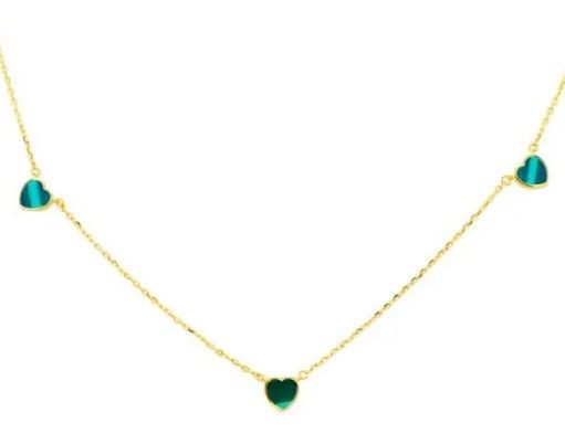 9K YELLOW GOLD MALACHITE HEART NECKLACE 41-43cm