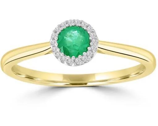 9K Yellow GOLD 0.05CT HI I1 DIAMOND EMERALD RNG