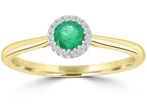 9K Yellow GOLD 0.05CT HI I1 DIAMOND EMERALD RNG