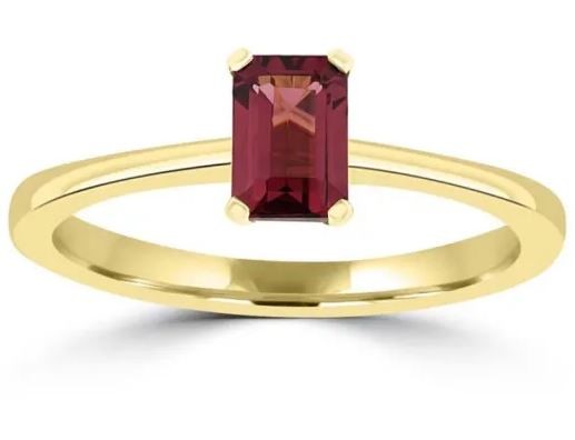 9K Yellow Gold EMERALD CUT RHODOLITE GARNET RING