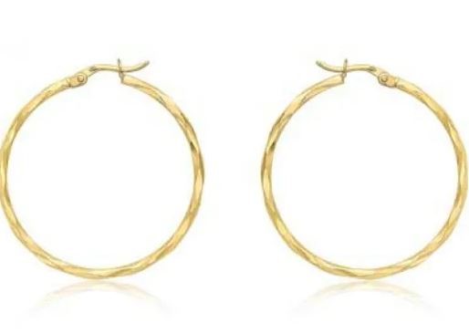 9K Yellow GOLD HLW DIAMOND CUT HOOP EARRINGS 33mm