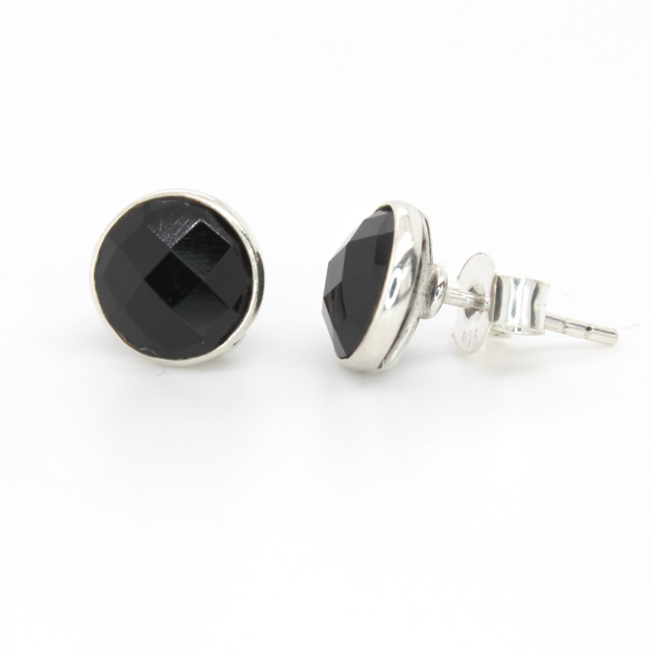 Elegant Handcrafted Black Onyx Stud 925 Sterling Silver Gemstone Earrings