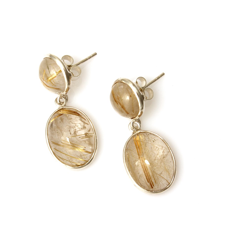 Beautiful 24 Cts Rutilated Quartz Handcrafted 925 Silver Gemstone Earrings