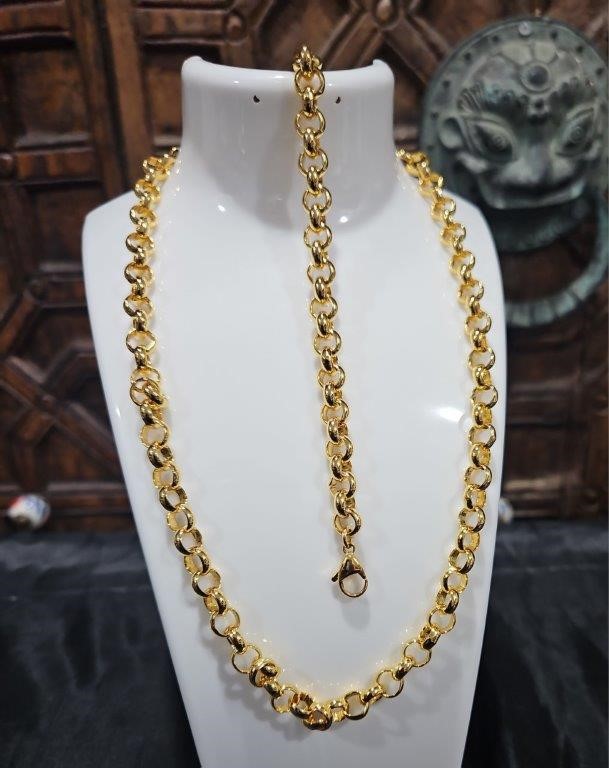Set 22KGF/Italy Stamped  Yellow Gold Filled  Rolo Chain & Bracelet-50CM-6MM