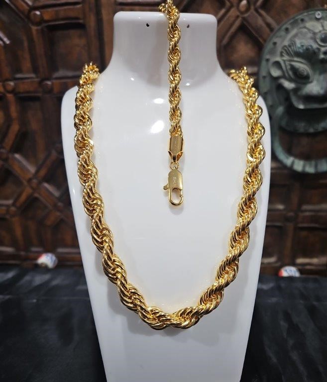 Set 22KGF/Italy Stamped Yellow Gold Filled Rope Chain & Bracelet-60CM-8MM