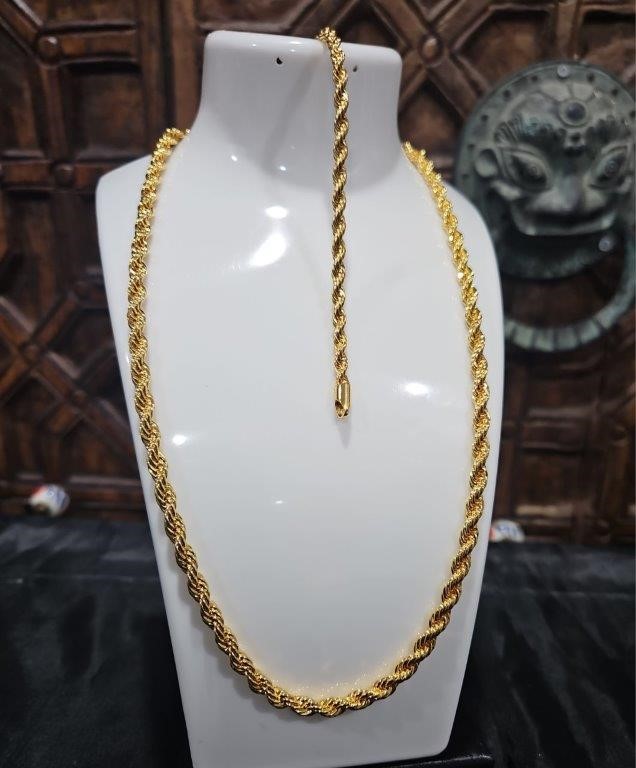 Set 22KGF/Italy Stamped Yellow Gold Filled Rope Chain & Bracelet-50CM-5MM