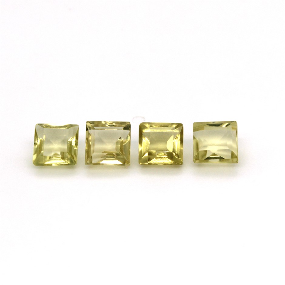4 Pcs Square Beautiful Lemon Quartz Gemstone