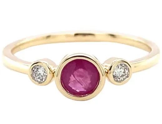 9K Yellow Gold 0.06ct HI SI DIAMOND RUBY RING