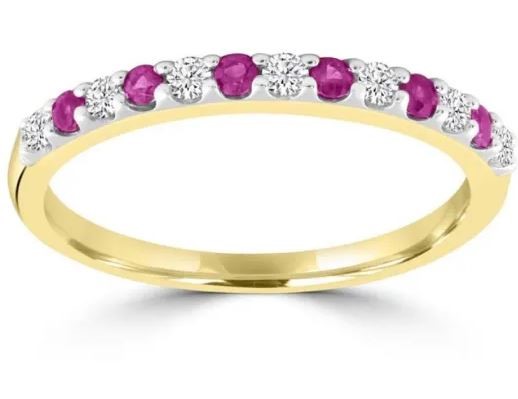 9K Yellow GOLD 0.15CT HI I1 DIAMOND RUBY RING