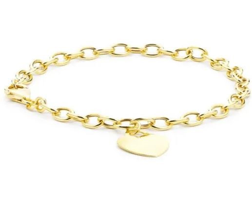 9K Yellow Gold OVAL BELCHER &amp; HEART TAG Bracelet 18cm