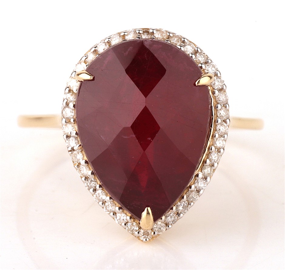 Yellow Gold Natural Ruby & Diamond Ring with Valuation