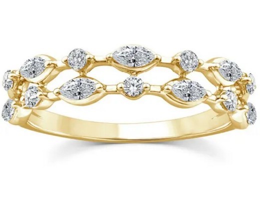 9K YELLOW GOLD 0.40ct F VS LAB DIAMOND DAINTY DOUBLE RING