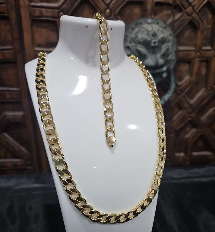 18KGF/Italy Stamped Set   Solid Heavy Yellow Gold Filled  Chain & Bracelet
